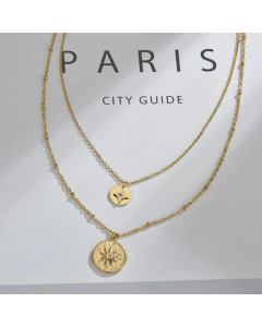 Vintage Style Round Stainless Steel Layered Necklaces Plating Rhinestones Star Stainless Steel Necklaces
