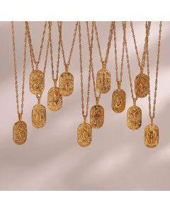 Retro Geometric With Constellation Stainless Steel Necklace Inlaid Zircon Stainless Steel Necklaces