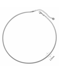 Fashion Solid Color Stainless Steel Necklace Plain Flat Chain Necklaces-Steel Color-2.5mm