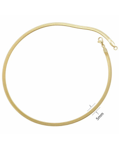 Fashion Solid Color Stainless Steel Necklace Plain Flat Chain Necklaces-Gold Color-5mm