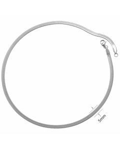 Fashion Solid Color Stainless Steel Necklace Plain Flat Chain Necklaces-Steel Color-5mm