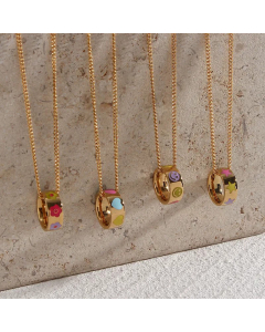 Retro Round Love Flower Stainless Steel Necklace Enamel Star Smiley Stainless Steel Necklaces