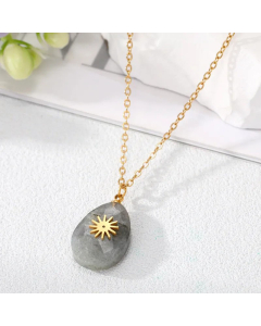 Cross Water Droplets Lightning Stainless Steel Pendant Necklace Plating Natural Stone Stainless Steel Necklaces 