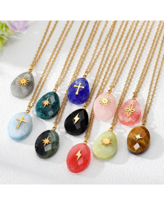 Cross Water Droplets Lightning Stainless Steel Pendant Necklace Plating Natural Stone Stainless Steel Necklaces 