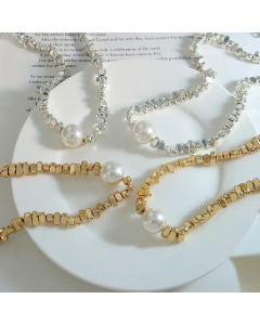 Elegant Inlay Artificial Pearls Stainless Steel Necklaces Geometric Titanium Steel Necklace 