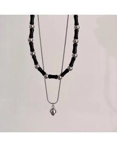 Retro Double-Layer Geometric Titanium Steel Necklace Plating Stainless Steel Necklaces
