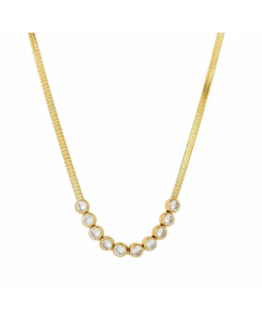 Elegant Round Stainless Steel Necklace Inlay Color Zircon Stainless Steel Necklaces-Gold Color-White