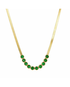 Elegant Round Stainless Steel Necklace Inlay Color Zircon Stainless Steel Necklaces-Gold Color-Green