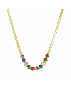 Elegant Round Stainless Steel Necklace Inlay Color Zircon Stainless Steel Necklaces-Gold Color-Multi-color
