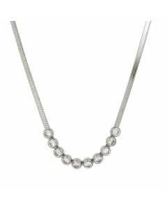 Elegant Round Stainless Steel Necklace Inlay Color Zircon Stainless Steel Necklaces-Steel Color-White