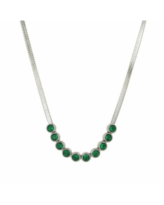Elegant Round Stainless Steel Necklace Inlay Color Zircon Stainless Steel Necklaces-Steel Color-Green