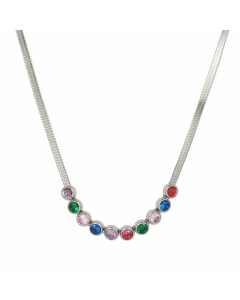 Elegant Round Stainless Steel Necklace Inlay Color Zircon Stainless Steel Necklaces-Steel Color-Multi-color