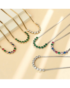 Elegant Round Stainless Steel Necklace Inlay Color Zircon Stainless Steel Necklaces