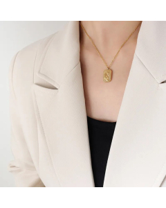 Ethnic Style Square Tag Plating Stainless Steel Necklaces Palm Moon Stripe Titanium Steel Necklace 