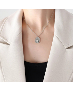 Ethnic Style Square Tag Plating Stainless Steel Necklaces Palm Moon Stripe Titanium Steel Necklace 
