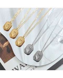 Ethnic Style Square Tag Plating Stainless Steel Necklaces Palm Moon Stripe Titanium Steel Necklace 