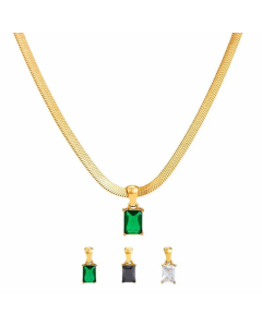 Fashion Inlay Zircon Stainless Steel Necklaces Square Stainless Steel Necklace 