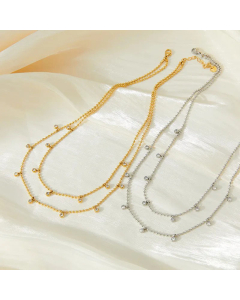 Elegant Round Tassel Stainless Steel Necklace Inlaid Zircon Fine Steel Necklaces 