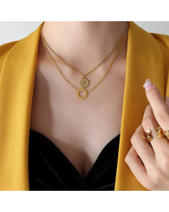 Fashion Portrait Round Hollow Out Stainless Steel Necklaces Titanium Steel Necklace 