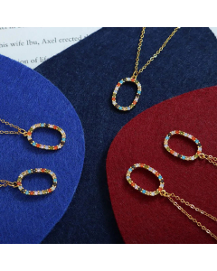 Fashion Inlaid Zircon Stainless Steel Necklaces Oval Titanium Steel Necklace 