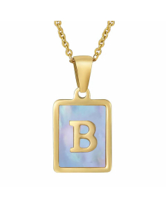 Fashion Style Square Letter Titanium Steel Necklace Inlay Sheel Stainless Steel Necklaces-B
