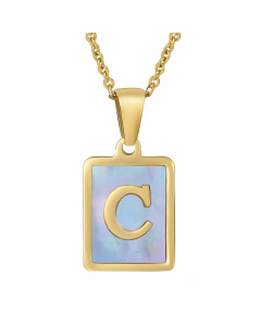 Fashion Style Square Letter Titanium Steel Necklace Inlay Sheel Stainless Steel Necklaces-C