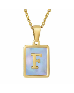 Fashion Style Square Letter Titanium Steel Necklace Inlay Sheel Stainless Steel Necklaces-F