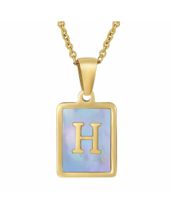 Fashion Style Square Letter Titanium Steel Necklace Inlay Sheel Stainless Steel Necklaces-H