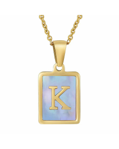 Fashion Style Square Letter Titanium Steel Necklace Inlay Sheel Stainless Steel Necklaces-K