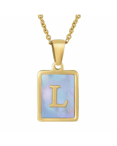 Fashion Style Square Letter Titanium Steel Necklace Inlay Sheel Stainless Steel Necklaces-L