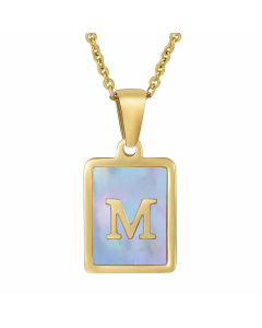 Fashion Style Square Letter Titanium Steel Necklace Inlay Sheel Stainless Steel Necklaces-M