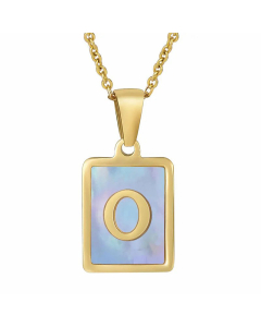 Fashion Style Square Letter Titanium Steel Necklace Inlay Sheel Stainless Steel Necklaces-O