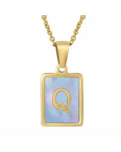 Fashion Style Square Letter Titanium Steel Necklace Inlay Sheel Stainless Steel Necklaces-Q