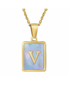 Fashion Style Square Letter Titanium Steel Necklace Inlay Sheel Stainless Steel Necklaces-V