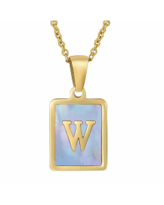 Fashion Style Square Letter Titanium Steel Necklace Inlay Sheel Stainless Steel Necklaces-W