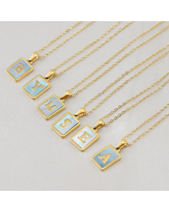 Fashion Style Square Letter Titanium Steel Necklace Inlay Sheel Stainless Steel Necklaces