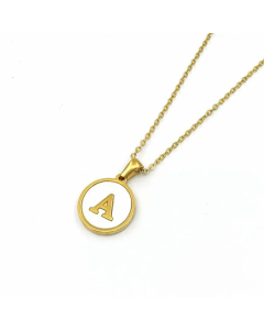 Simple Style Gold Plated Shell Stainless Steel Necklaces Round Letter Titanium Steel Pendant Necklace 