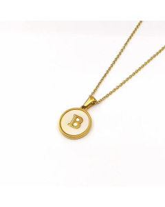 Simple Style Gold Plated Shell Stainless Steel Necklaces Round Letter Titanium Steel Pendant Necklace 