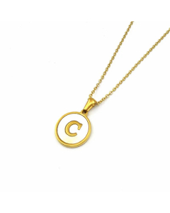 Simple Style Gold Plated Shell Stainless Steel Necklaces Round Letter Titanium Steel Pendant Necklace 