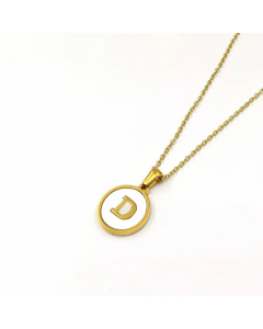 Simple Style Gold Plated Shell Stainless Steel Necklaces Round Letter Titanium Steel Pendant Necklace 