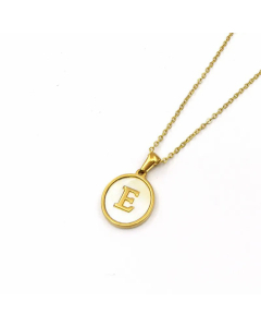 Simple Style Gold Plated Shell Stainless Steel Necklaces Round Letter Titanium Steel Pendant Necklace 
