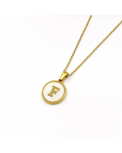 Simple Style Gold Plated Shell Stainless Steel Necklaces Round Letter Titanium Steel Pendant Necklace 