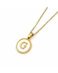 Simple Style Gold Plated Shell Stainless Steel Necklaces Round Letter Titanium Steel Pendant Necklace 