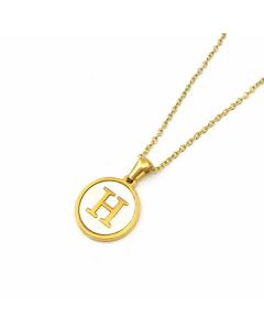 Simple Style Gold Plated Shell Stainless Steel Necklaces Round Letter Titanium Steel Pendant Necklace 