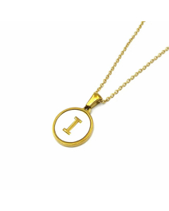 Simple Style Gold Plated Shell Stainless Steel Necklaces Round Letter Titanium Steel Pendant Necklace 