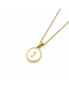 Simple Style Gold Plated Shell Stainless Steel Necklaces Round Letter Titanium Steel Pendant Necklace 