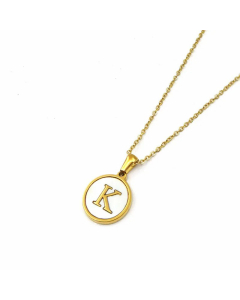 Simple Style Gold Plated Shell Stainless Steel Necklaces Round Letter Titanium Steel Pendant Necklace 