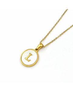 Simple Style Gold Plated Shell Stainless Steel Necklaces Round Letter Titanium Steel Pendant Necklace 