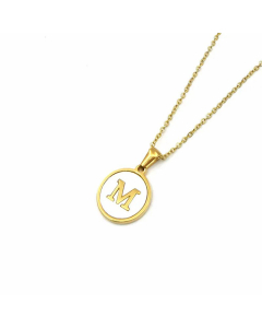 Simple Style Gold Plated Shell Stainless Steel Necklaces Round Letter Titanium Steel Pendant Necklace 