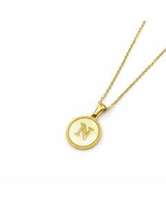 Simple Style Gold Plated Shell Stainless Steel Necklaces Round Letter Titanium Steel Pendant Necklace 